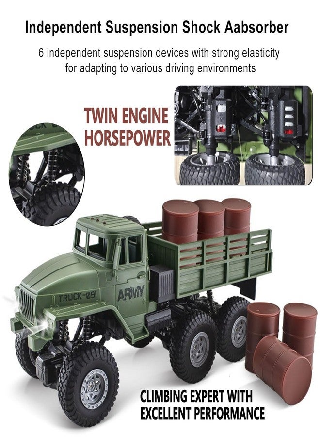 JPJCOOY RC Military Truck 6x6 Road Remote Control Car 1/16 Scale Remote Control Truck 4WD All Terrain Rock Army Transport Vehicle Toy Vehicle for Kids Children Boy Gift - Image 3